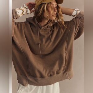 NWT! Free People! 'Sprint to the Finish' Hoodie! SZ L! 'Hickory'Tan/Brown!